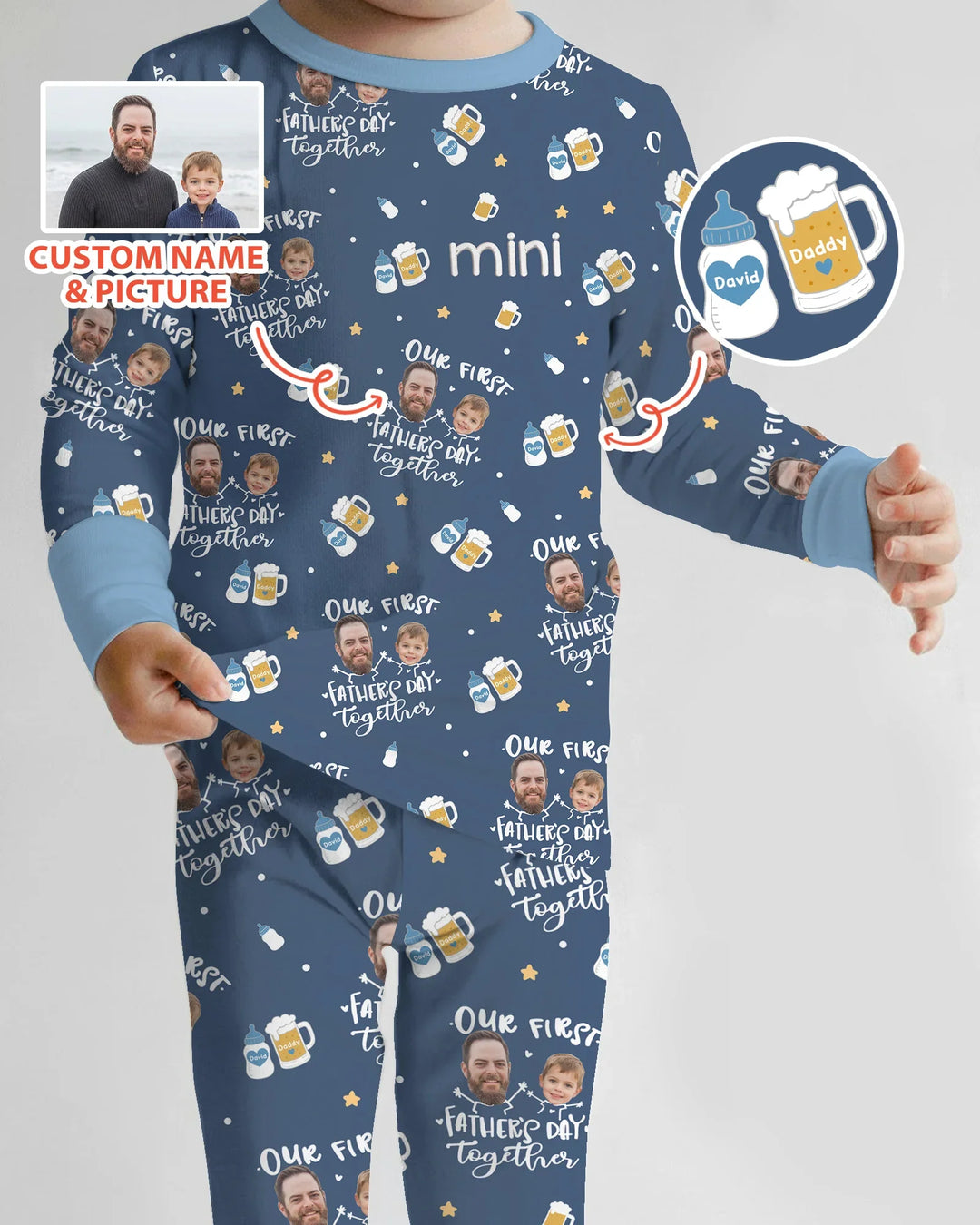 Personalized Embroidered Our First Father's Day Bamboo Two Piece Long Sleeve Pajama Set