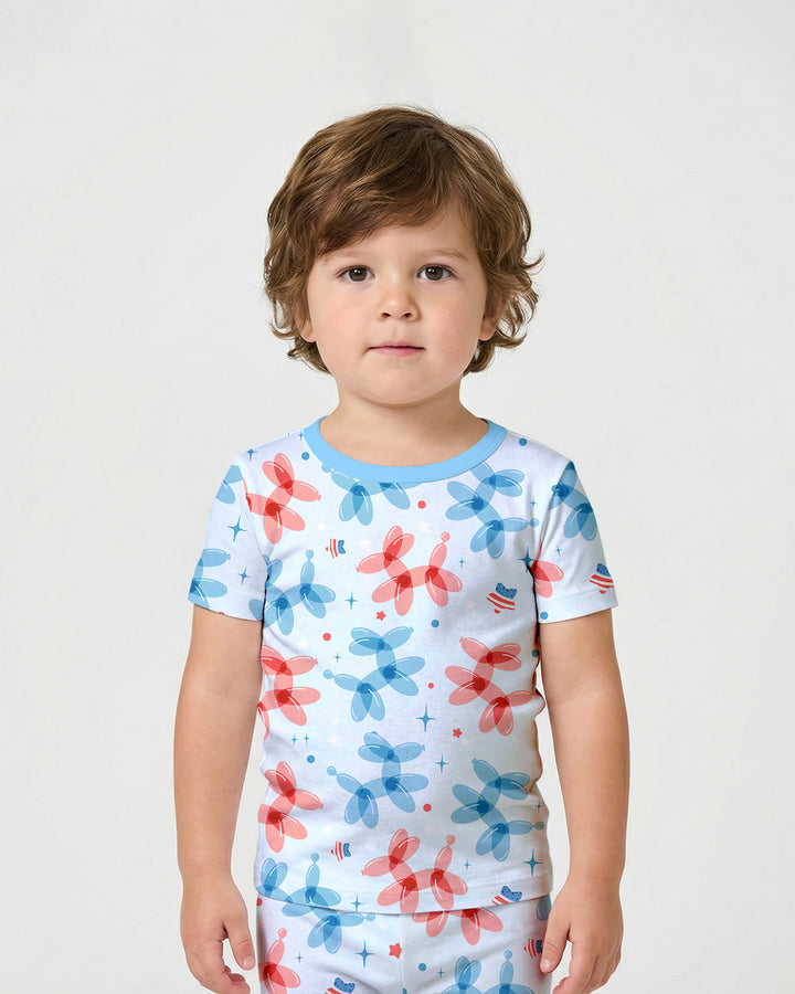 American Balloon Dog Party Bamboo Two Piece Short Sleeve Shorts Pajama Set