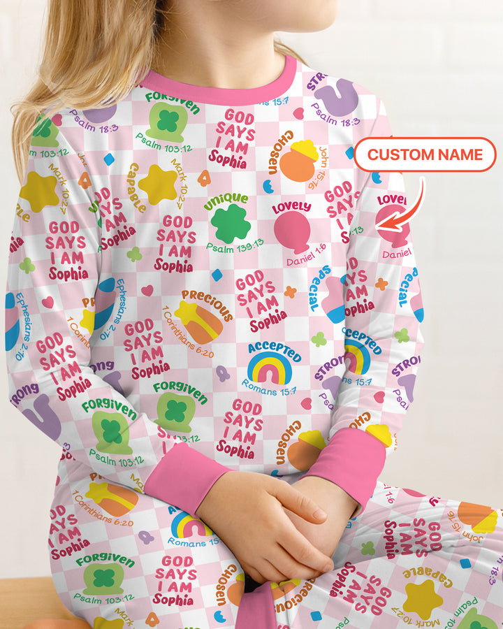 God Says I Am St. Patrick’s Day Custom Name Family Matching Two Piece Long Sleeve Pajama Set