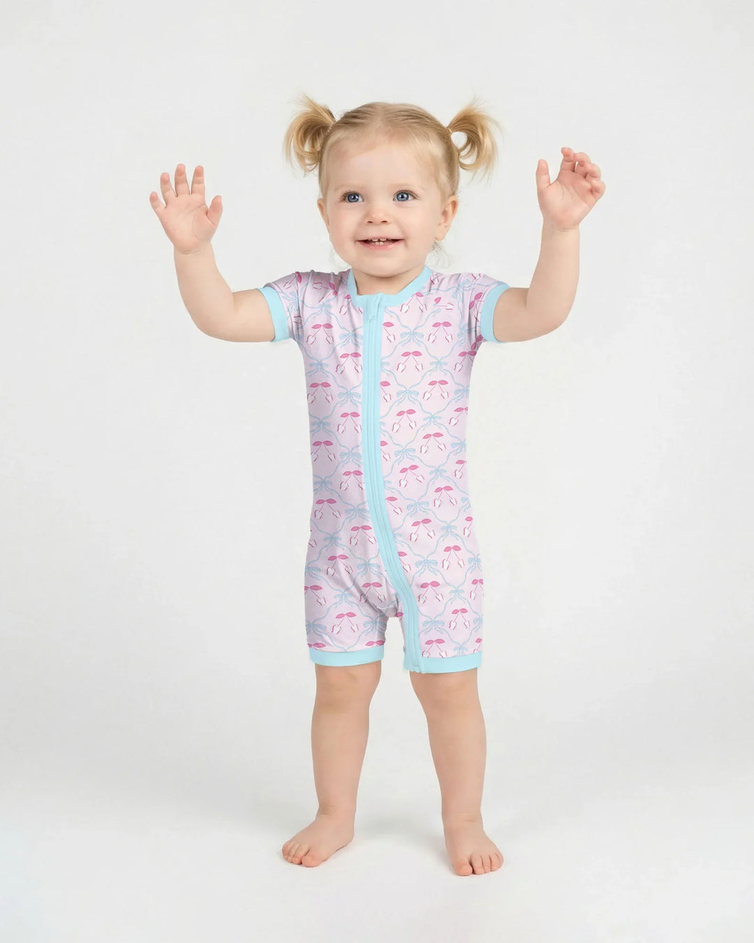 Cherry Baseball Softball Mom and Girl Matching Bamboo Shorty Zippy