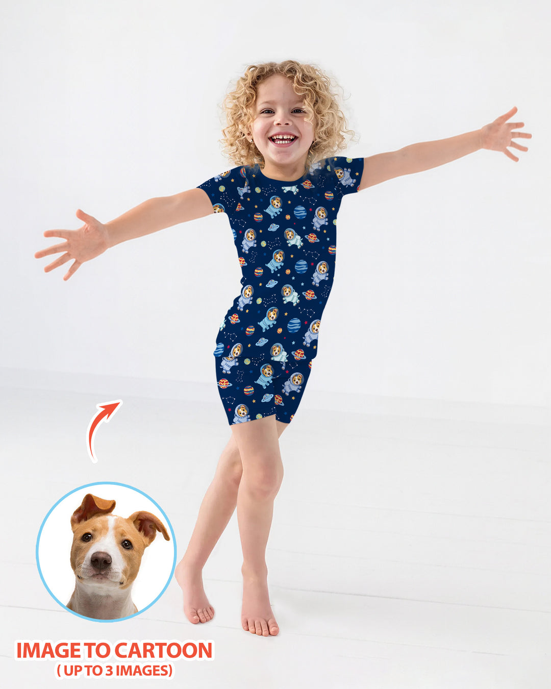 Astronaut Custom Pet Image Family Matching Bamboo Two Piece Short Sleeve Shorts Pajama Set