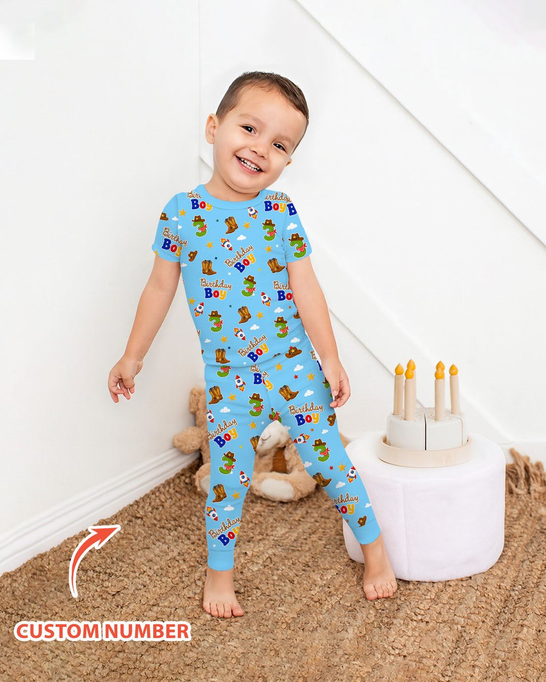 Custom Birthday Western Boy Bamboo Two Piece Short Sleeve Pajama Set