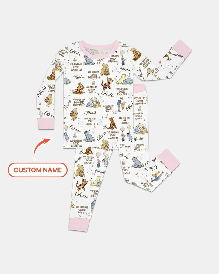 Custom Name God Says I Am Classic Bear Bamboo Two Piece Long Sleeve Pajama Set
