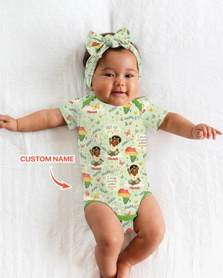 Custom Name Juneteenth I Am My Ancestors' Wildest Dream Bamboo Bodysuit
