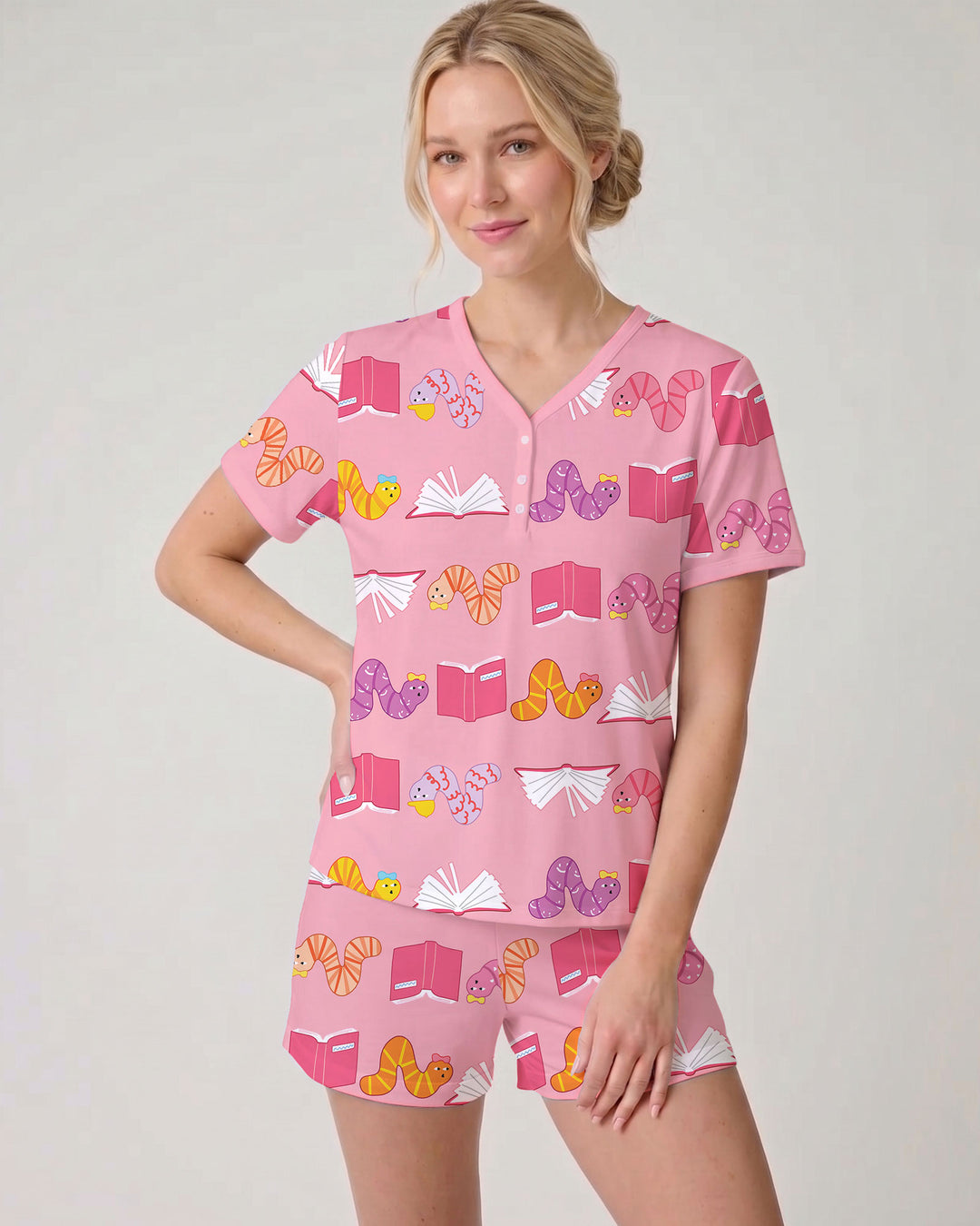Bookworm Family Matching Bamboo Women Short Sleeve Short Pajama Set
