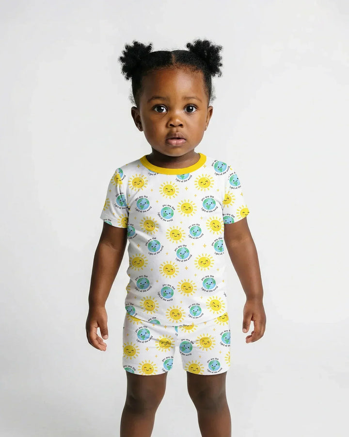 Mateo 5:14 Pijama de dos piezas de manga corta con pantalón corto y estampado "Luz del Mundo"