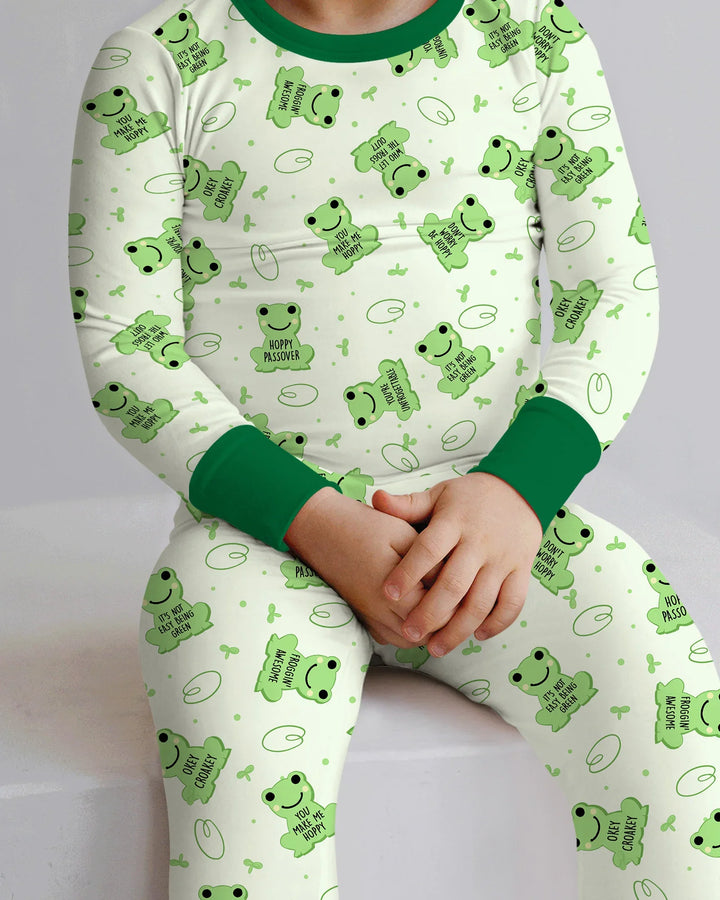Marzipan Passover Conversation Frogs Two Piece Long Sleeve Pajama Set