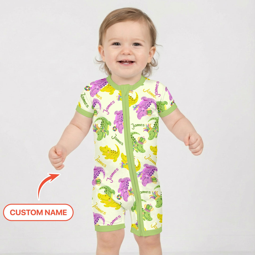 Custom Name Mardi Gras Alligator Shorty Zippy