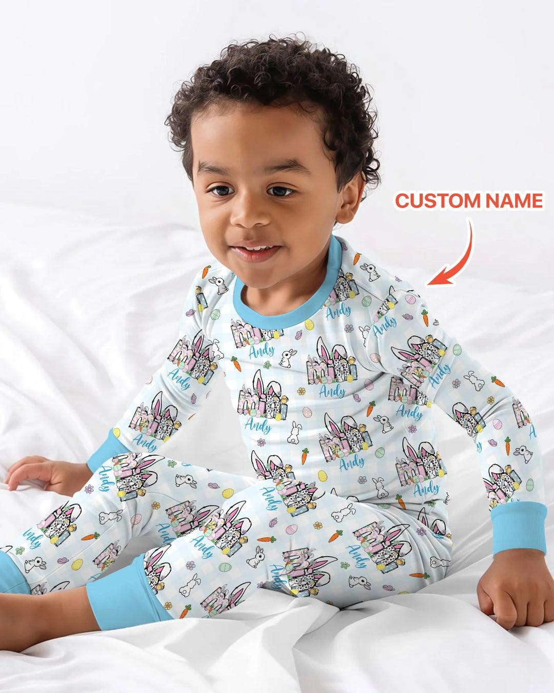 Custom Name Easter Family Matching Two Piece Long Sleeve Pajama Set