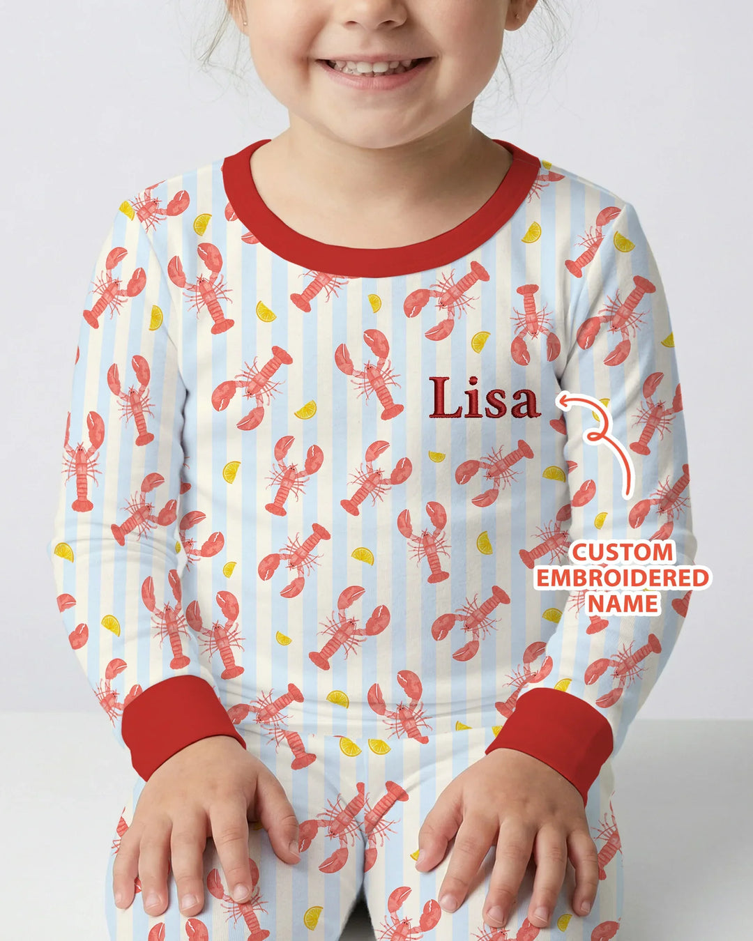 Conjunto de Pijama de Dos Piezas de Bambú de Manga Larga con Bordado Personalizado de Cangrejo de Río para Bebé