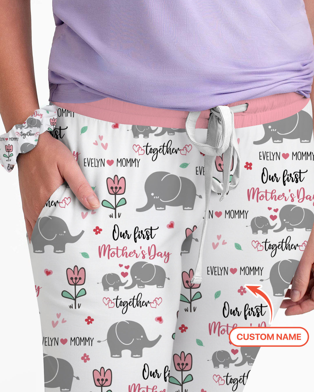 Custom Name Elephant Our First Mother's Day Women Pajama Set