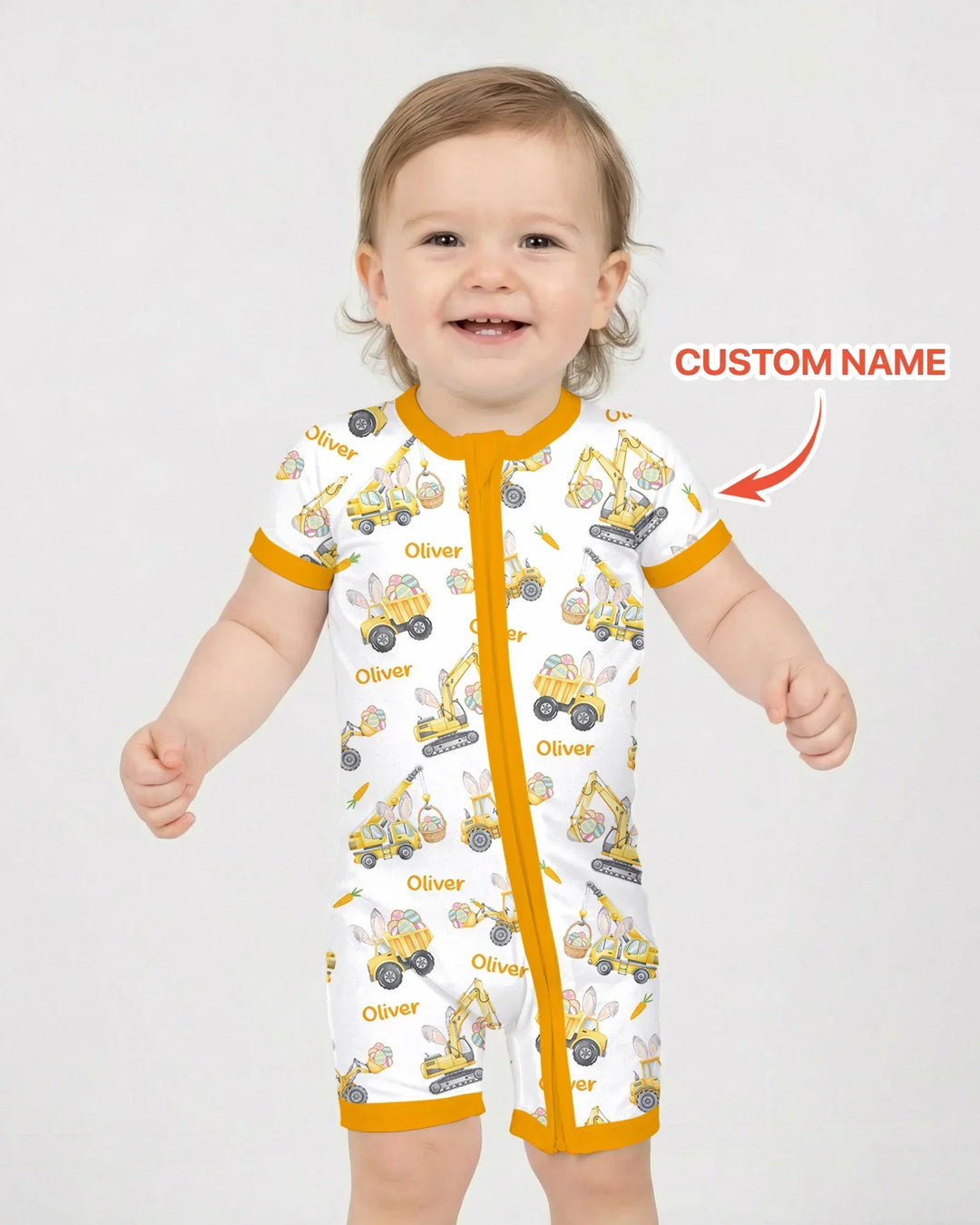Custom Name Eggs-cavator Construction Bamboo Shorty Zippy