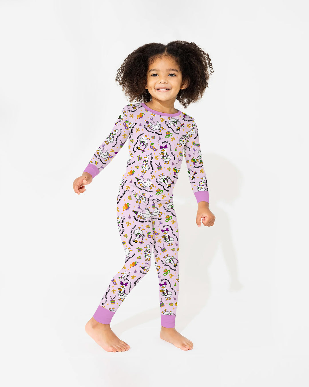 Mardi Gras Silly Goose Two Piece Long Sleeve Pajama Set