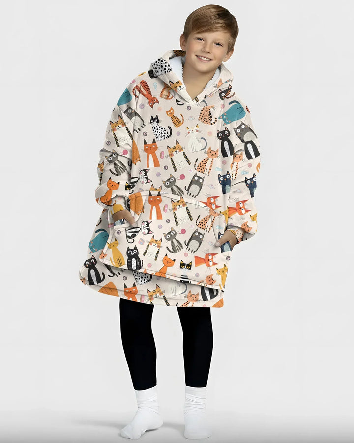 Manta Sudadera con Capucha de Bambú Personalizada a Juego para Familia de Gatos Traviesos y Tontos