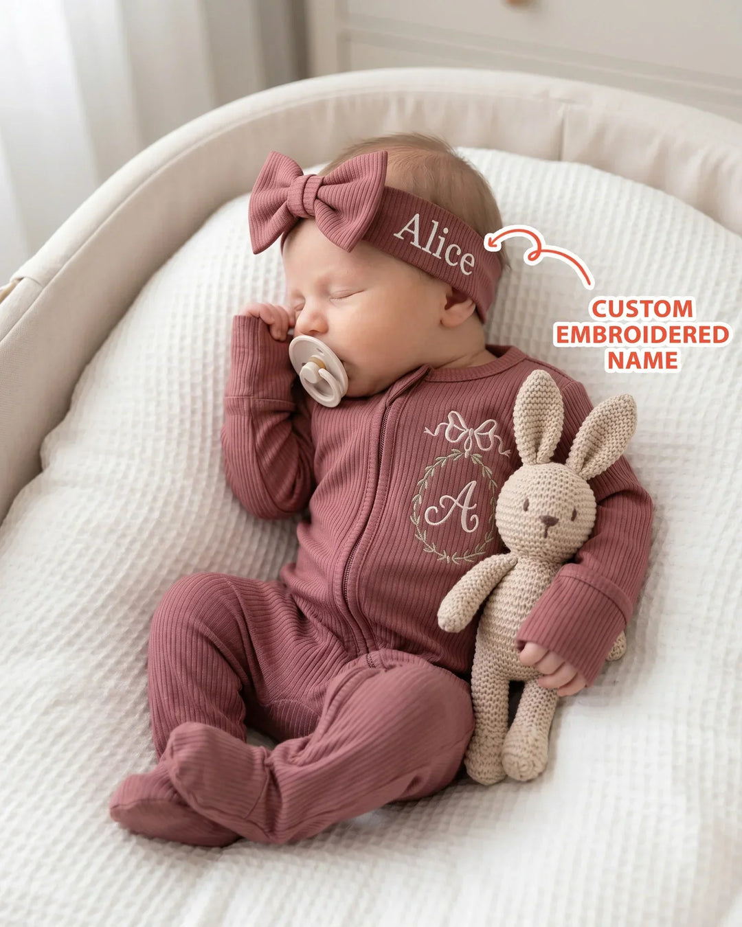 Custom Name Embroidered Ribbed Bamboo Headband