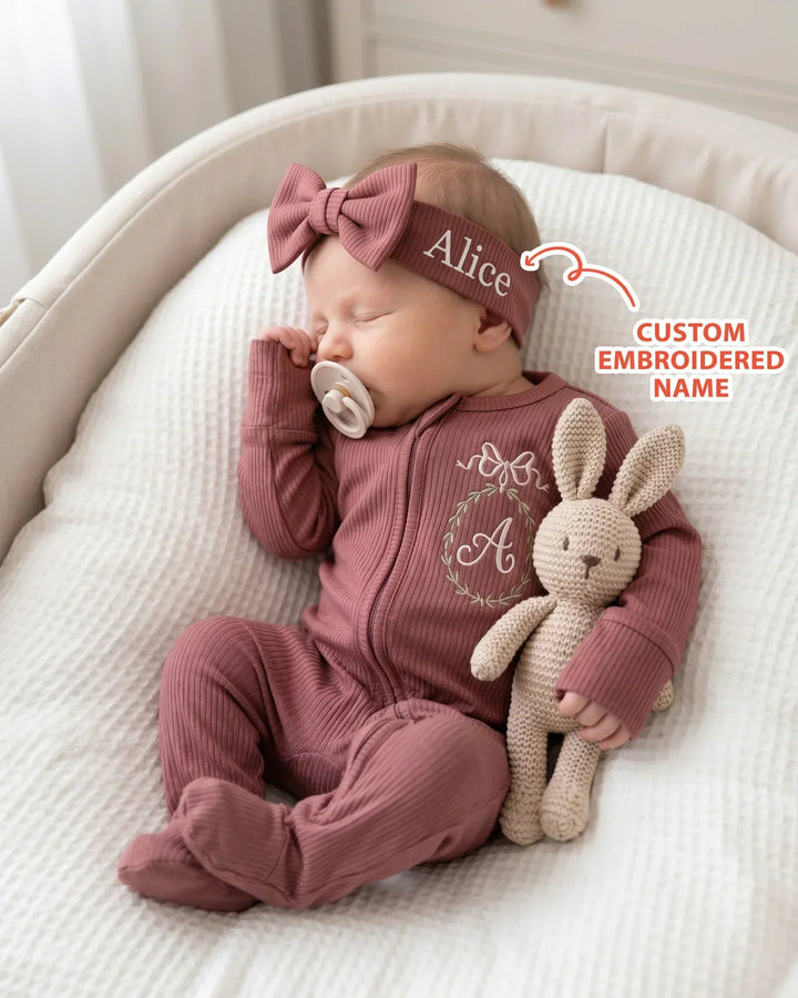 Custom Name Embroidered Ribbed Bamboo Headband