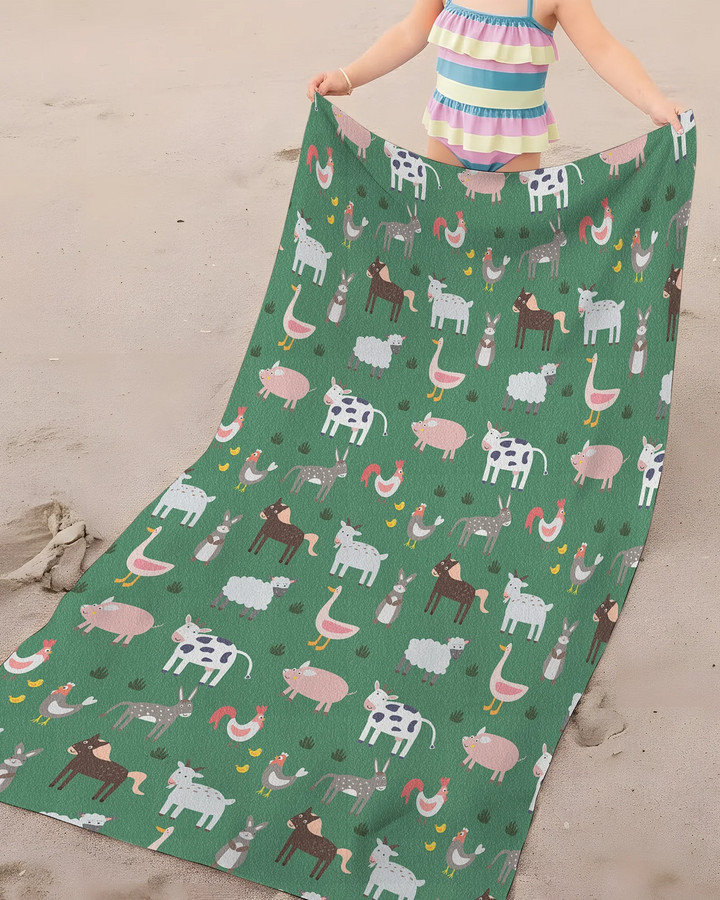 Green Farm Animals Bamboo Swim Poncho
