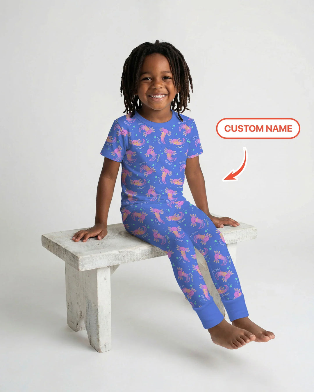 Axolotl Glow Custom Name Bamboo Two Piece Short Sleeve Pajama Set