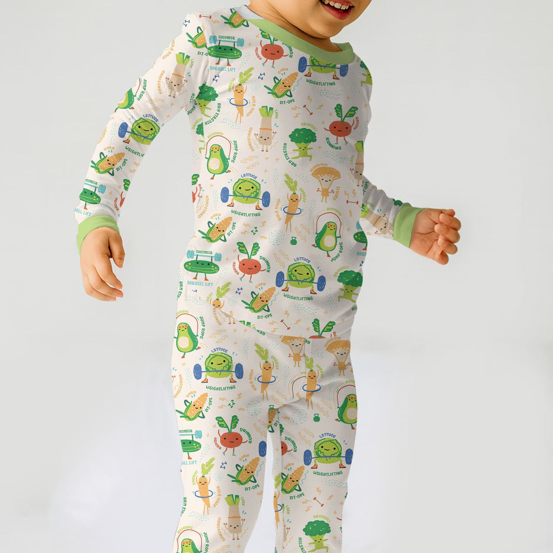 Exercise Veggie Two Piece Long Sleeve Pajama Set