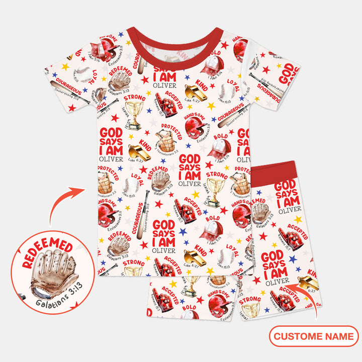 Baseball God Says I Am Custom Name Two Piece Short Sleeve Shorts Pajama Set