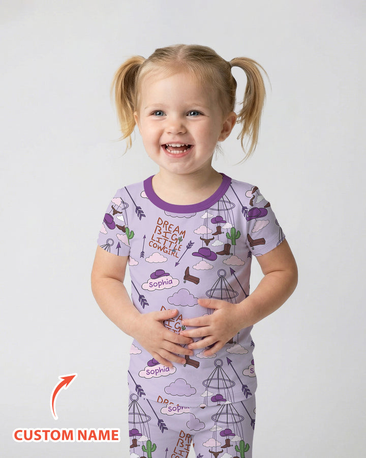 Litlle Cowboy Sis Bro Matching  Bamboo Two Piece Short Sleeve Pajama Set
