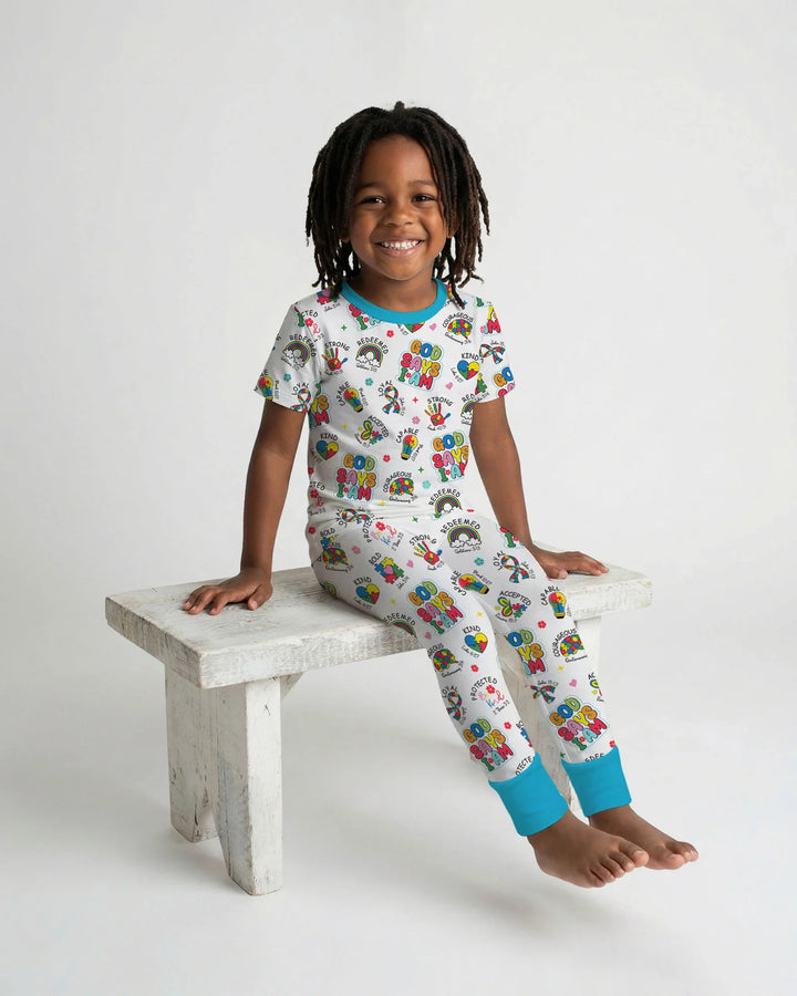 God Says I Am Autism Awareness Bamboo Two Piece Short Sleeve Pajama Set