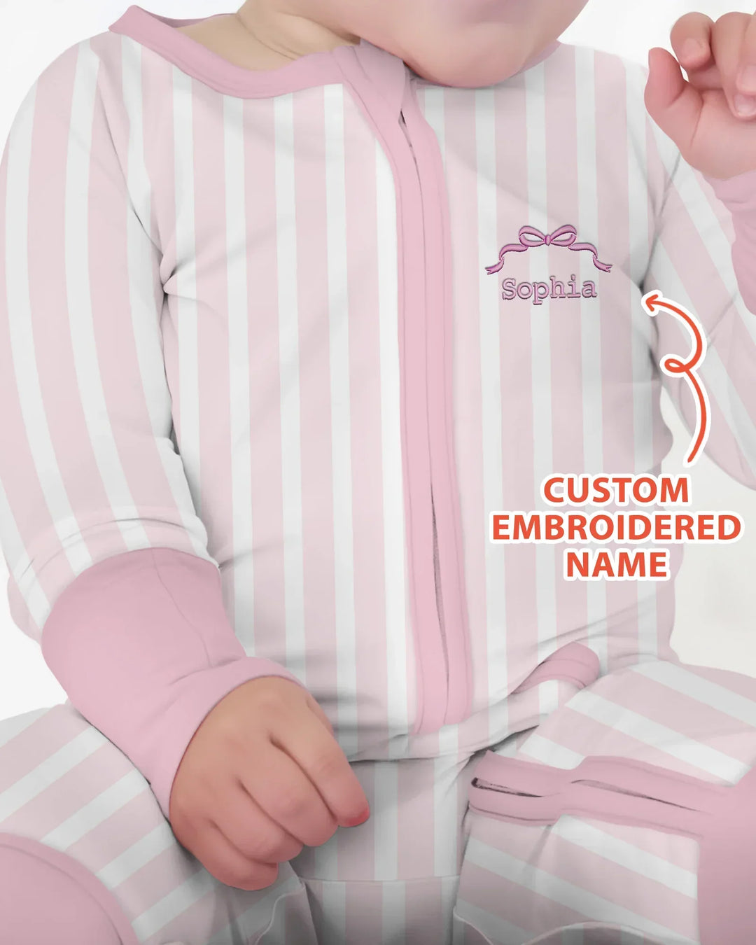 Personalized Embroidered Pink Stripes Baby Bamboo Convertible Zippy