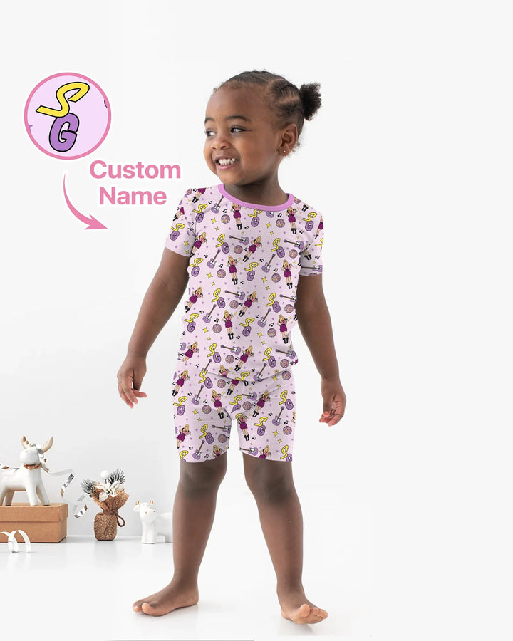 Custom Name Mini Rockstar Two Piece Short Sleeve Shorts Pajama Set