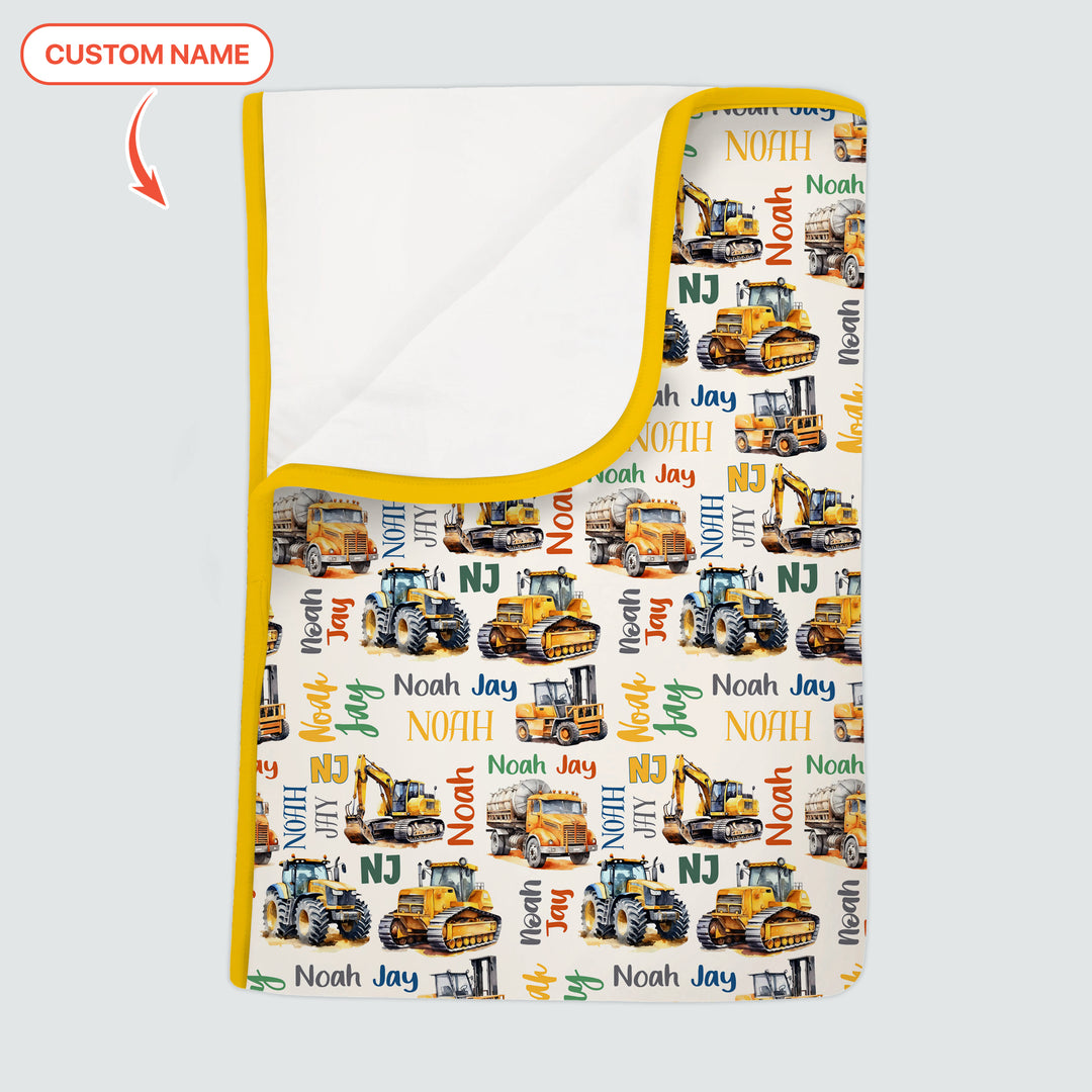 Custom Name Construction Trucks Toddler Blanket