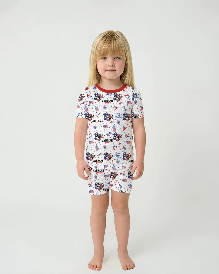 Zweiteiliges Pyjama-Set mit kurzen Ärmeln und Shorts im Sommer-Design
