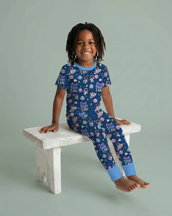 Black Boy God Says I Am Bamboo Two Piece Short Sleeve Pajama Set