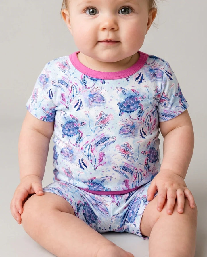 Little Turtles Family Matching Bamboo Two Piece Short Sleeve Shorts Pajama Set