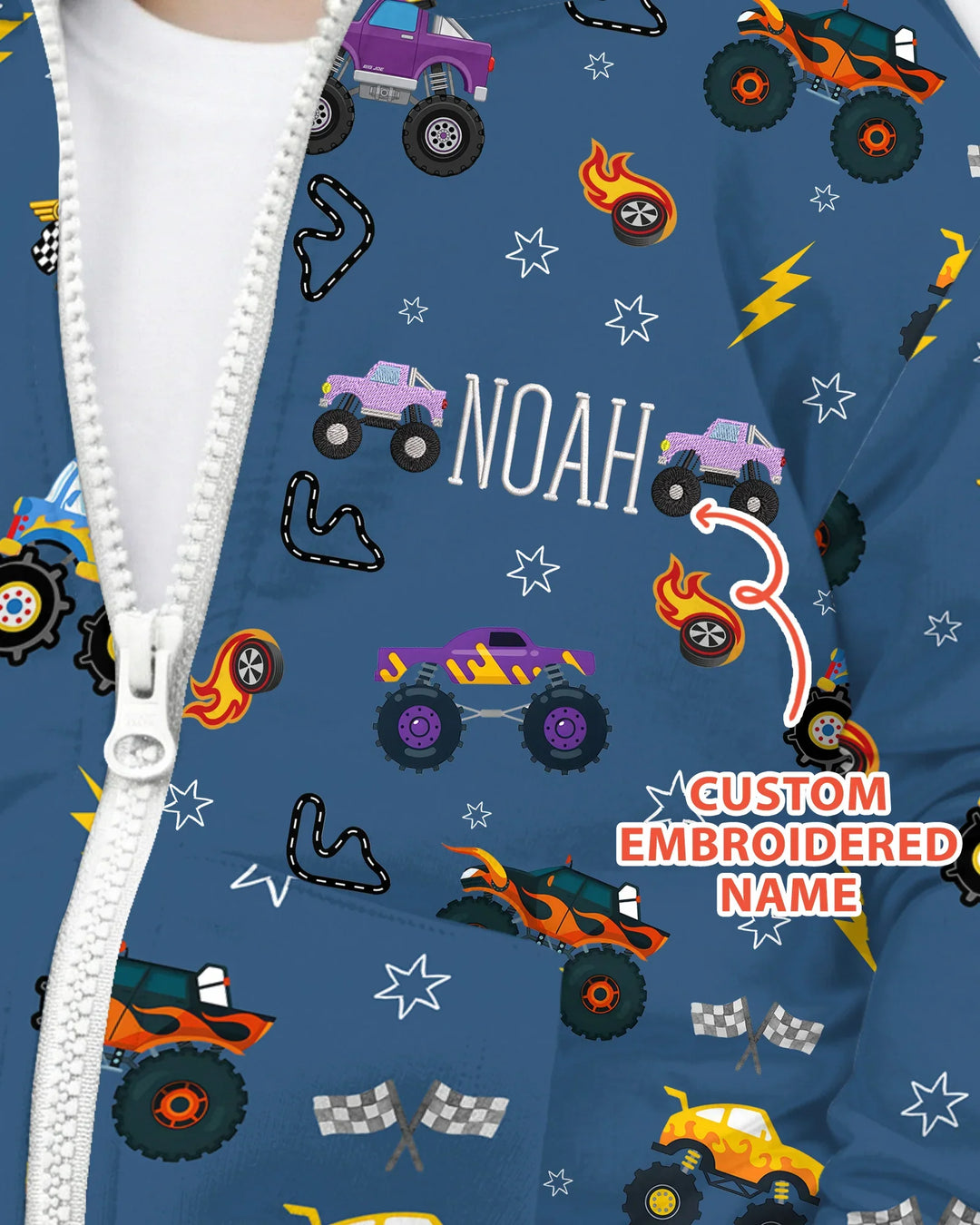 Personalisierter, bestickter Crazy Truck Bambus-Kapuzenpullover mit Reißverschluss