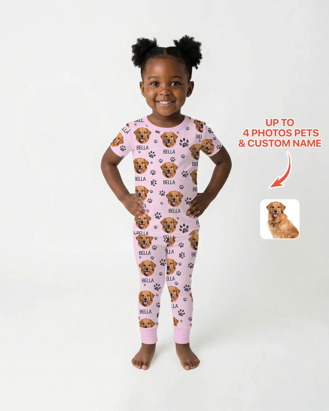 Custom Photo With Paw For Dog Lovers Bamboo Two Piece Short Sleeve Pajama Set