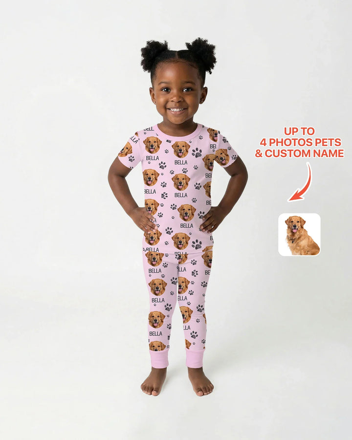 Custom Photo With Paw For Dog Lovers Bamboo Two Piece Short Sleeve Pajama Set