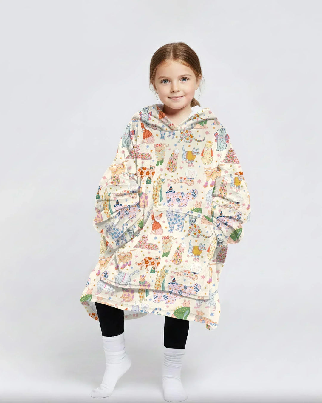 Whimsical Cat Parade Bamboo Blanket Hoodie