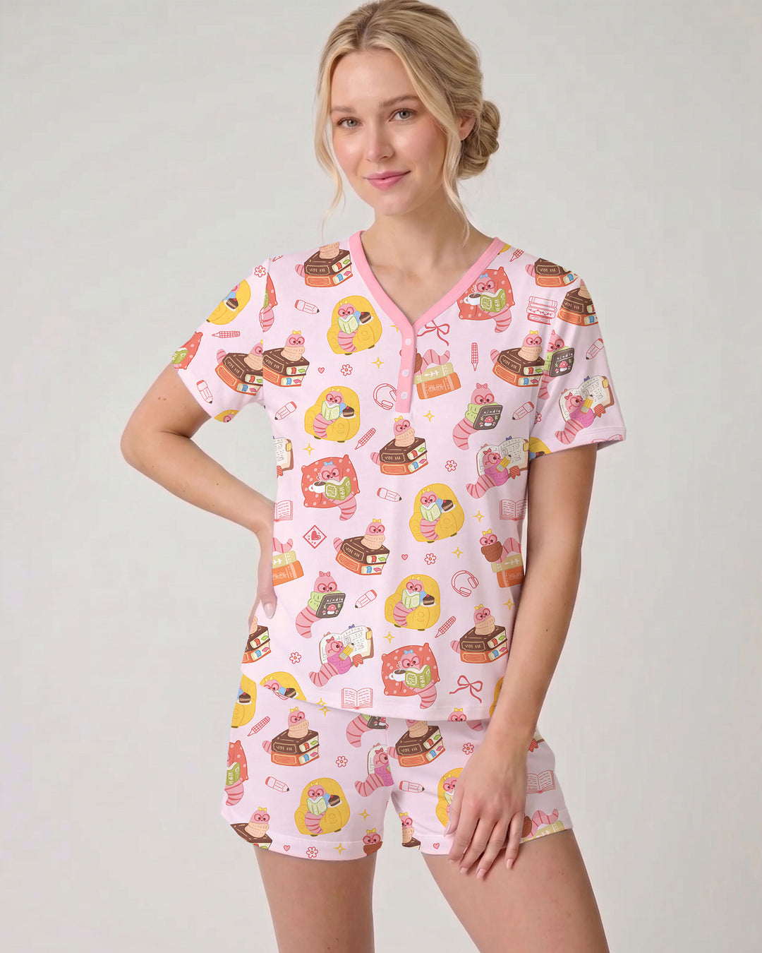 Little Book Worm Family Matching Bamboo Women Short Sleeve Short Pajama Set