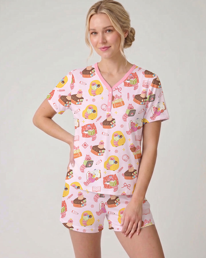 Little Book Worm Family Matching Bamboo Women Short Sleeve Short Pajama Set