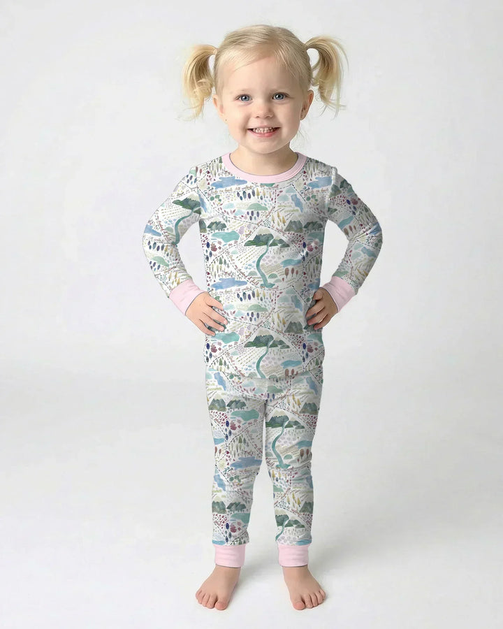 Whimsical Psalms 23 Map Two Piece Long Sleeve Pajama Set