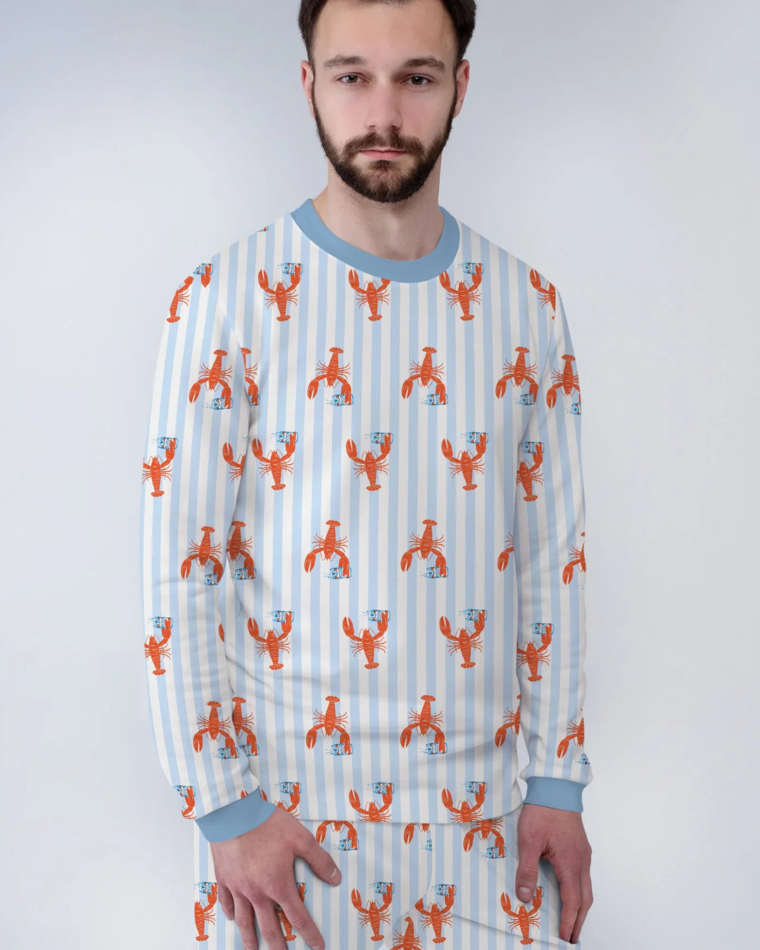 Conjunto de pijama de hombre de bambú con tema de temporada de cerveza de cangrejo de río