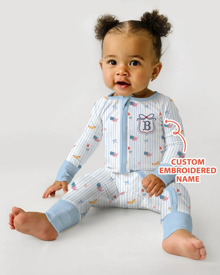 Pijama enterizo convertible de bambú bordado personalizado del 4 de julio