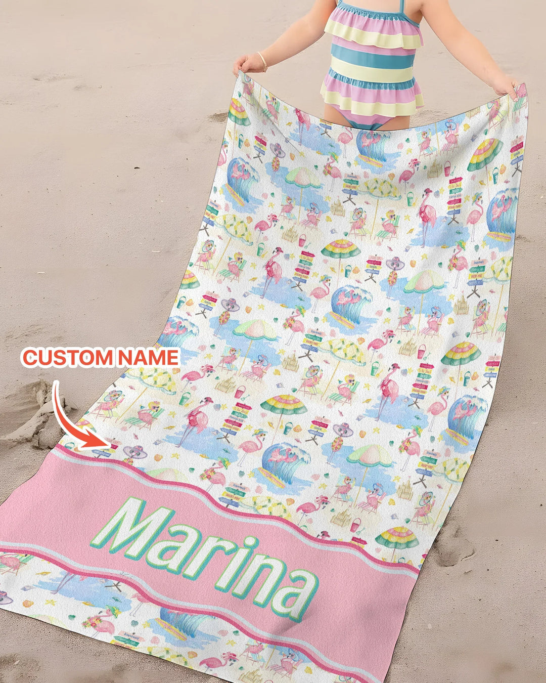 Flamingo Beach Familien-Strandtuch aus Bambus