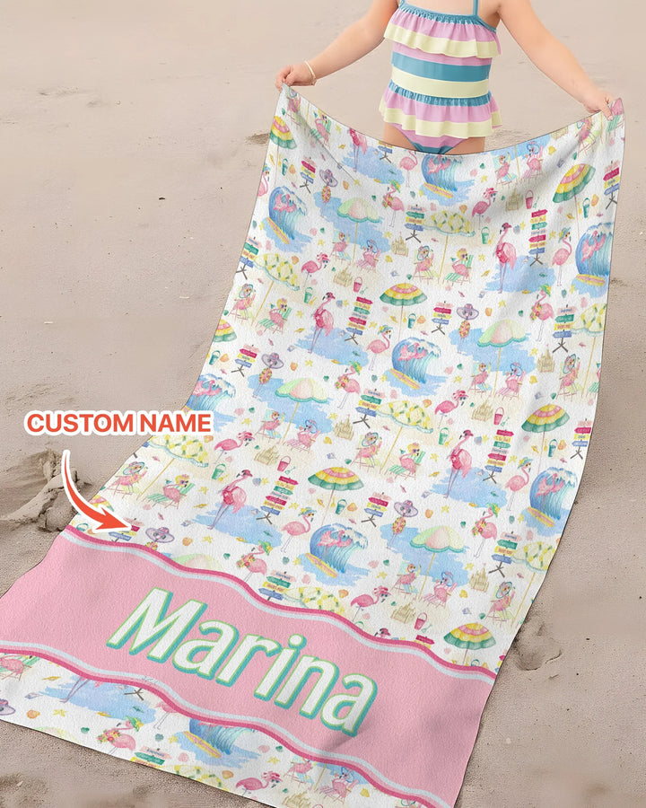 Flamingo Beach Familien-Strandtuch aus Bambus