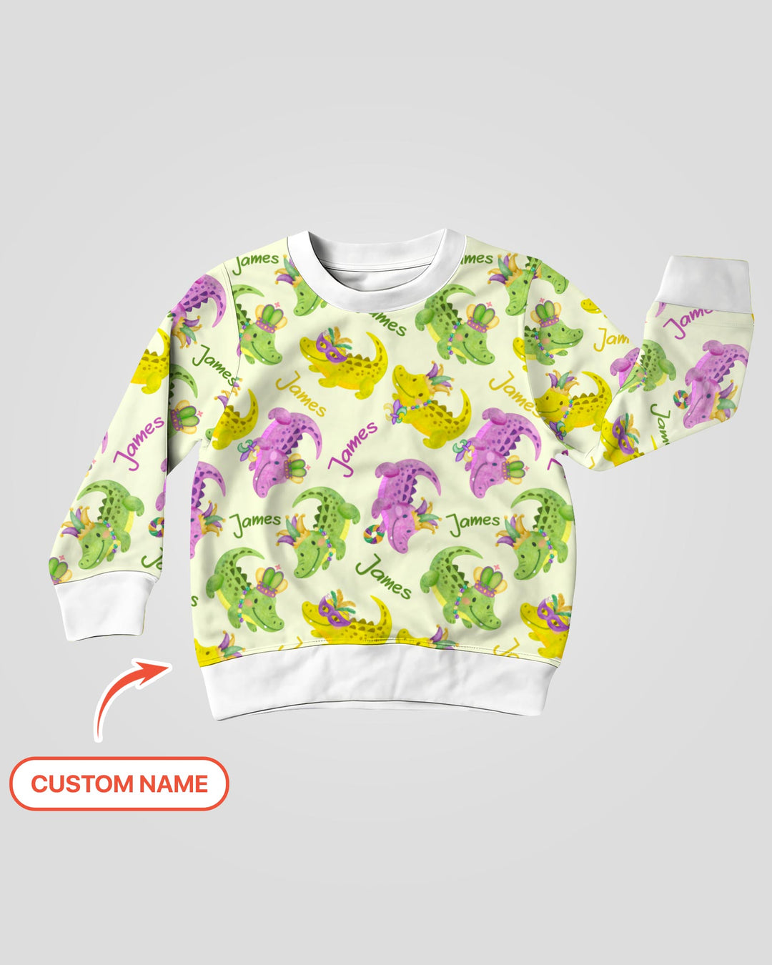 Custom Name Mardi Gras Alligator Crewneck Sweatshirt
