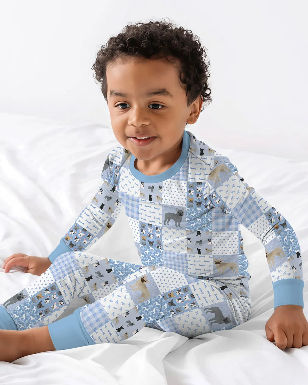Frenchies Patchwork Family Matching Two Piece Long Sleeve Pajama Set