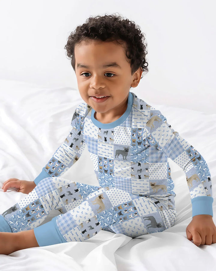 Frenchies Patchwork Family Matching Two Piece Long Sleeve Pajama Set