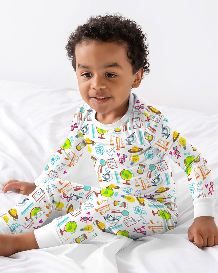 Tiny Scientist Explores The World Bamboo Two Piece Long Sleeve Pajama Set