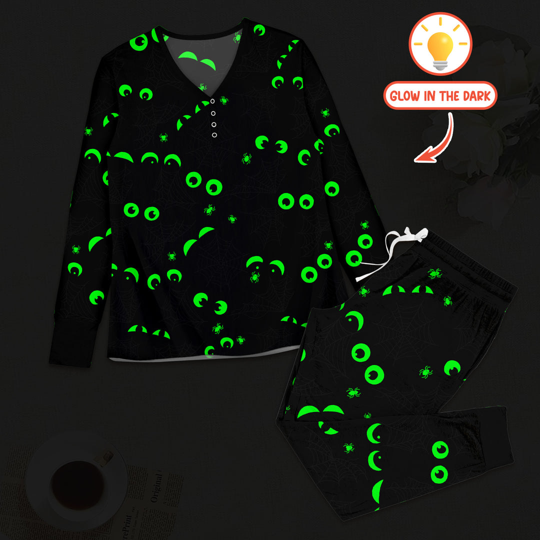 Glow In The Dark Creepy Spiderweb Women Pajama Set