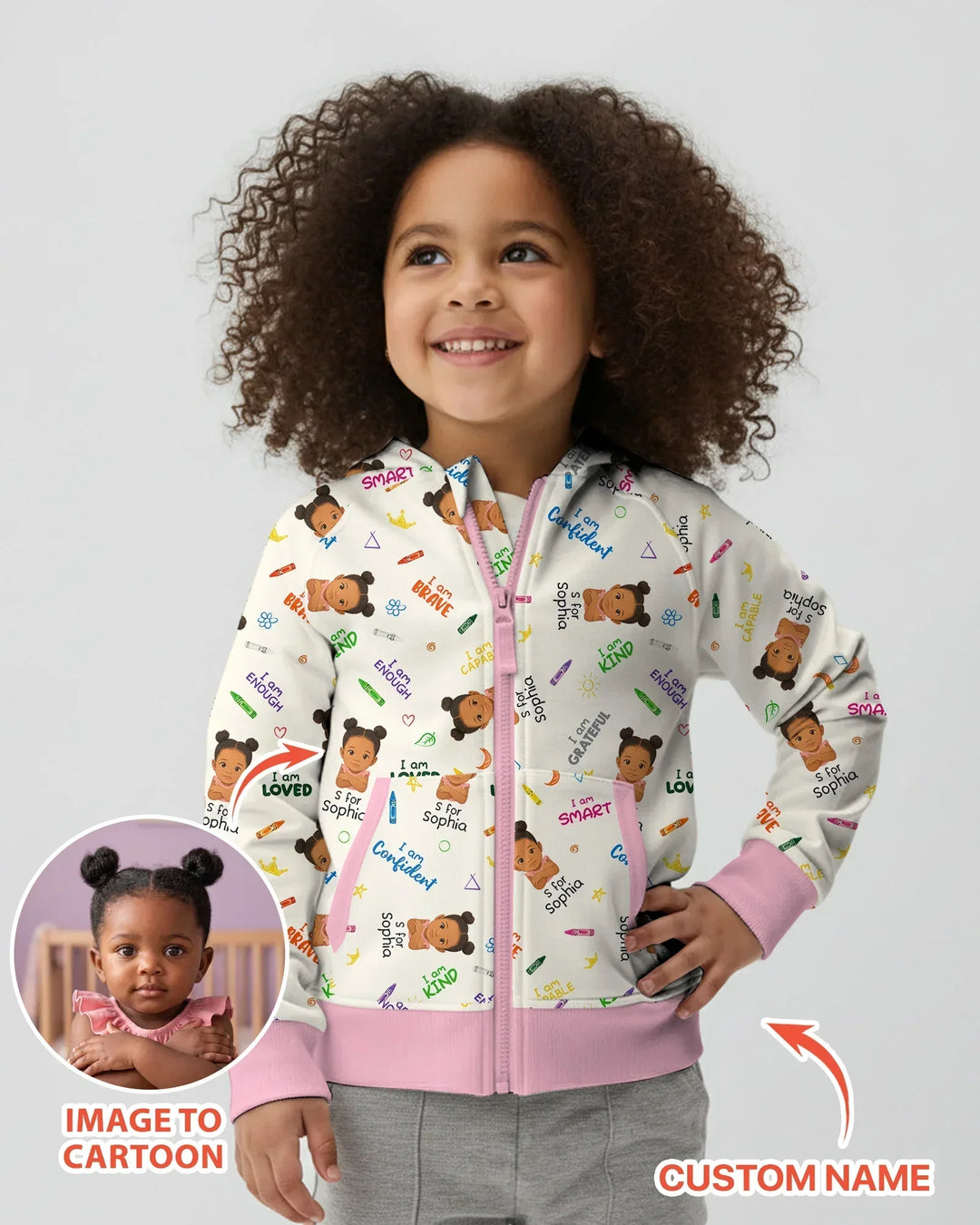 Kids Affirmations Custom  Bamboo Zip Hoodie