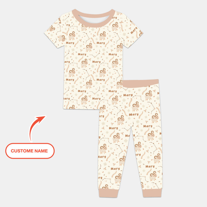 Bohemian Baby Zodiac Signs Custom Name Two Piece Short Sleeve Pajama Set